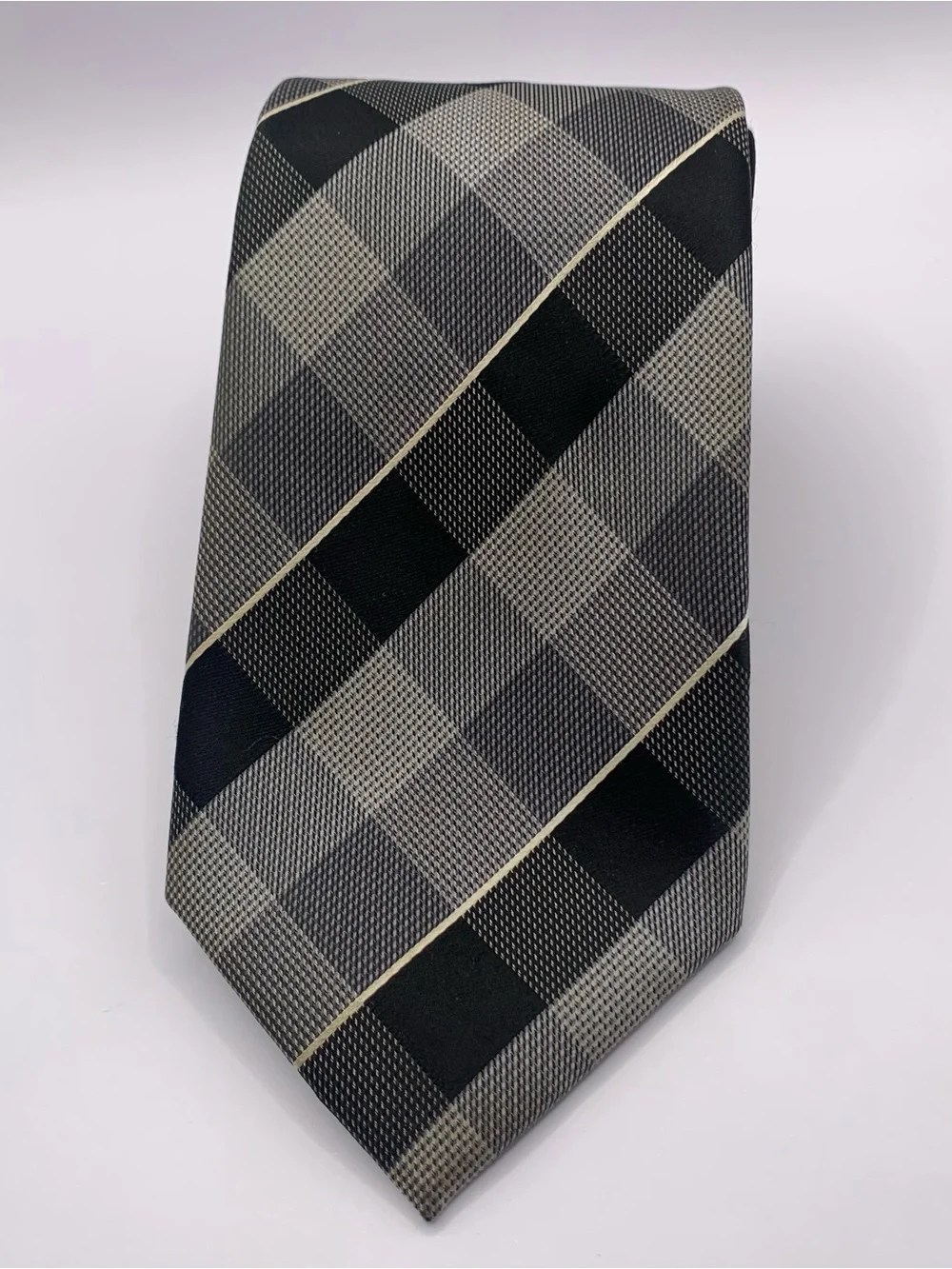 Geoffrey Beene Black and Gray Windowpane Plaid Tie business formal interview